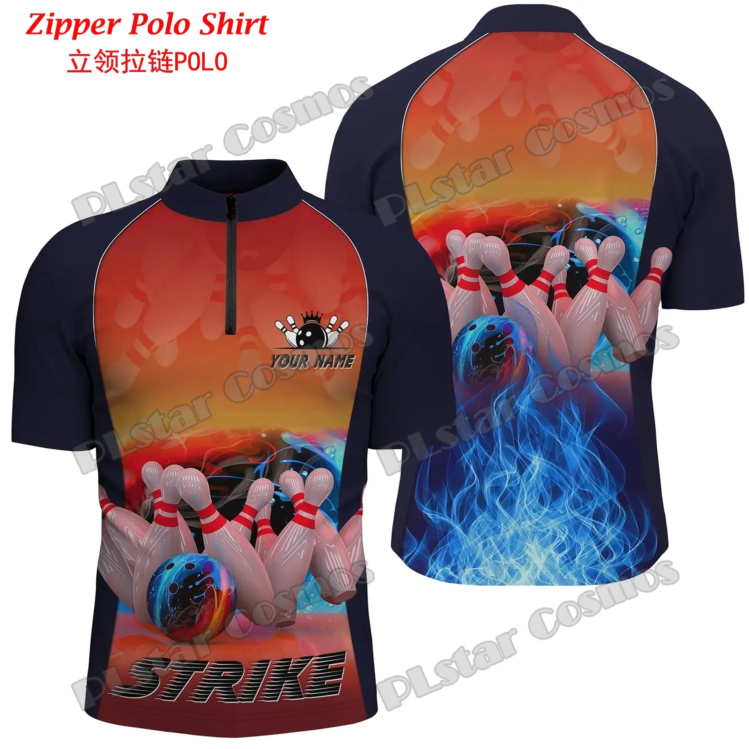 Mens Fashion Quarter Zip - Bola Bowling Api Merah Yang Dipersonalisasi
