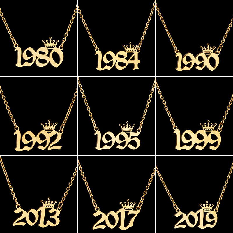 Men'S Fashion Year 2000 - Kalung Nomor Tahun Mahkota Baja Tahan