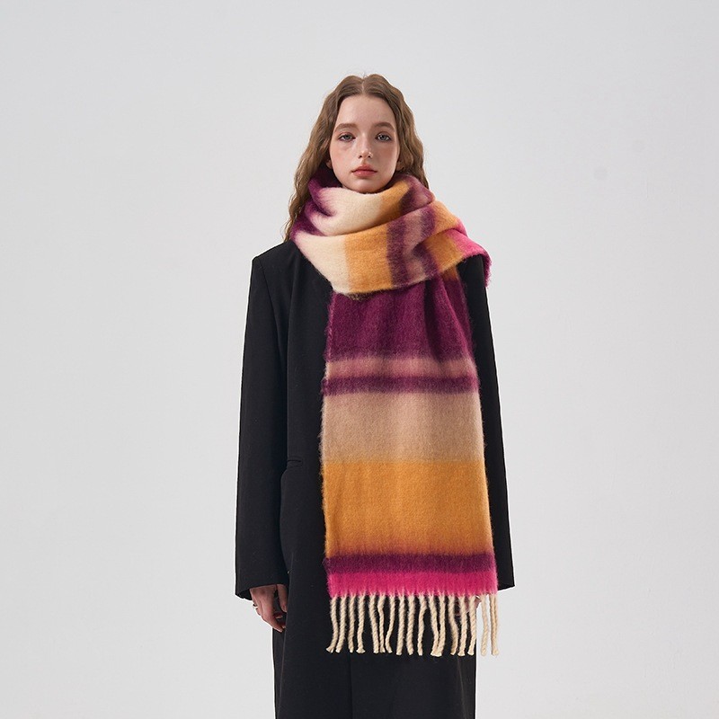 Mens Fashion Poncho - Syal Kasmir Kotak-kotak Pelangi Musim Dingin