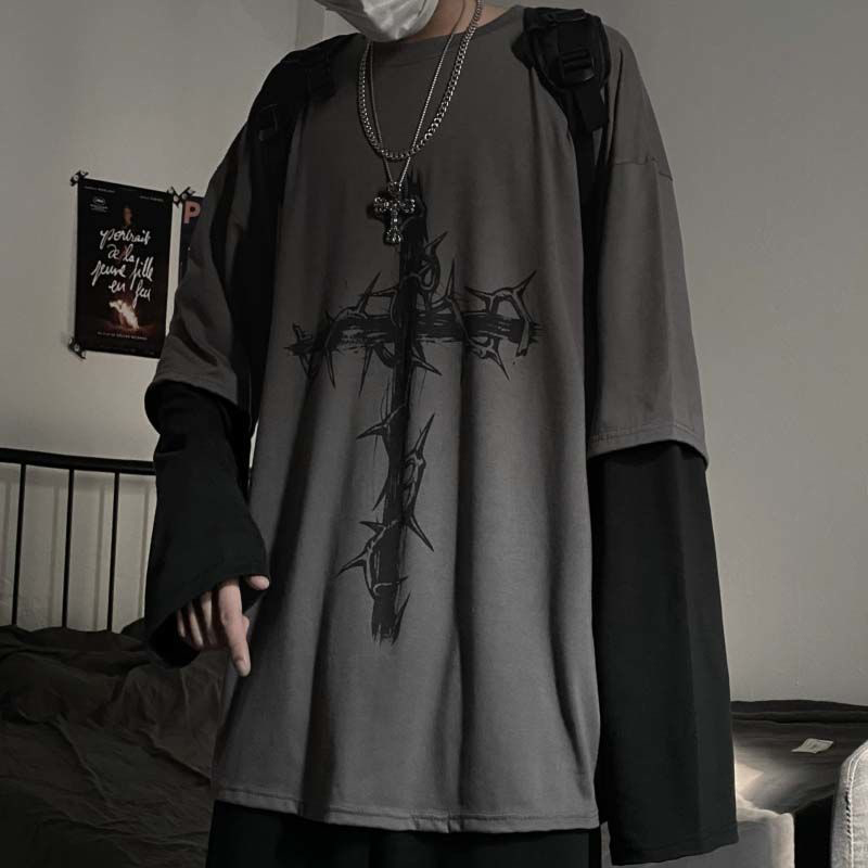 Men'S Fashion Aesthetics - Pakaian Grunge T-shirt Emo Lengan Panjang