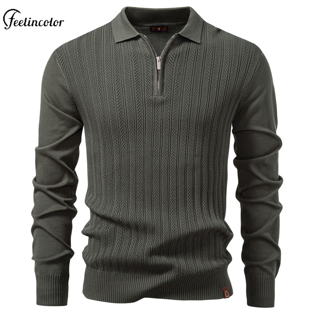 Mens Fashion Quarter Zip - Kaos Polo Pria Olive Green dengan