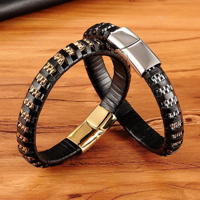 Mens Fashion Combination - XQNI Perhiasan Gelang Pria Kulit Kombinasi