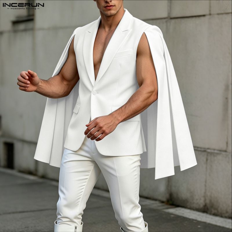 Mens Fashion Poncho - INCERUN Blazer Pria Model Irregular Warna