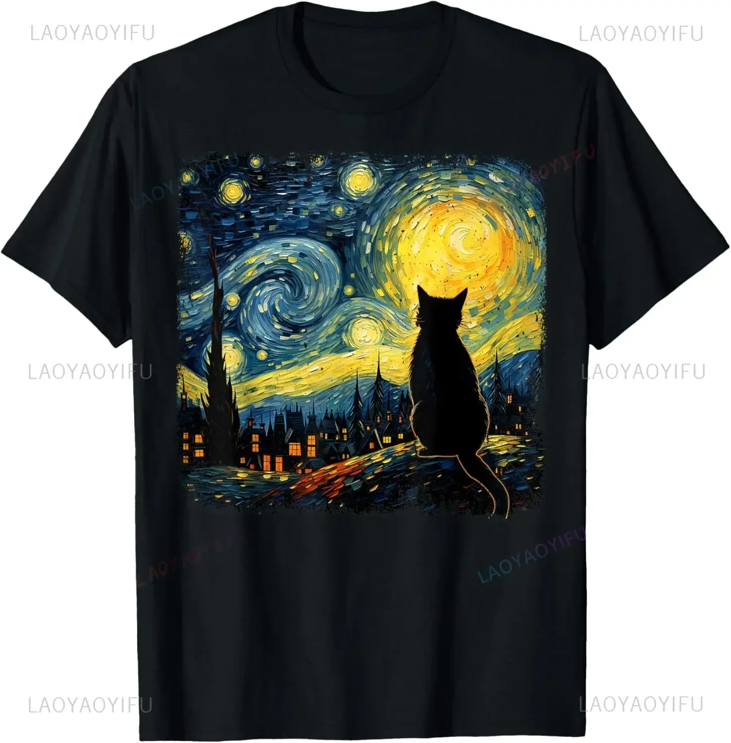 Men'S Fashion Aesthetics - Kaus Kucing Van Gogh Malam Berbintang