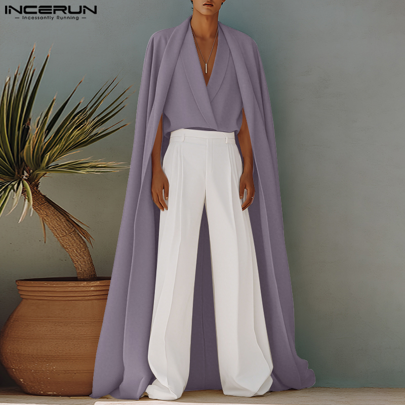 Mens Fashion Poncho - INCERUN Kemeja Gaya Panjang Pria Warna