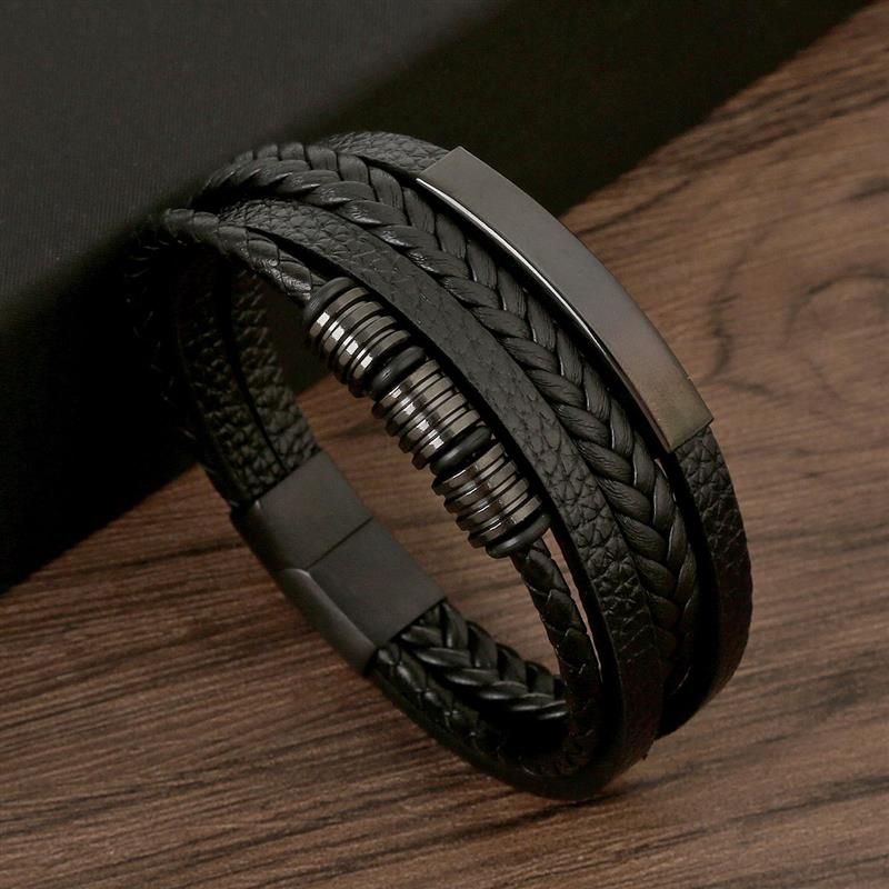 Mens Fashion Combination - Klasik gelang kulit pria gaya baru