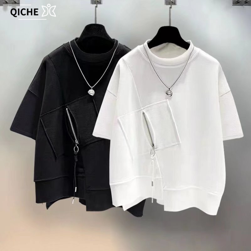 Mens Fashion Quarter Zip - QICHE Kaos Pria Lengan Pendek dengan