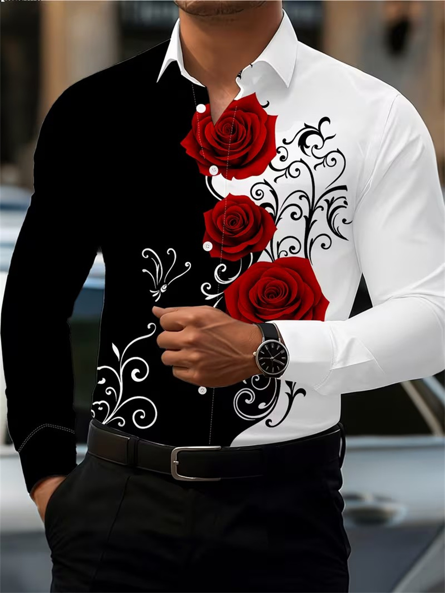 Mens Fashion Top - Kemeja Pria Lengan Panjang Motif Mawar