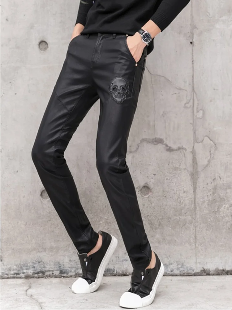 Men'S Fashion Pants 2025 - Celana kulit imitasi hitam pria baru