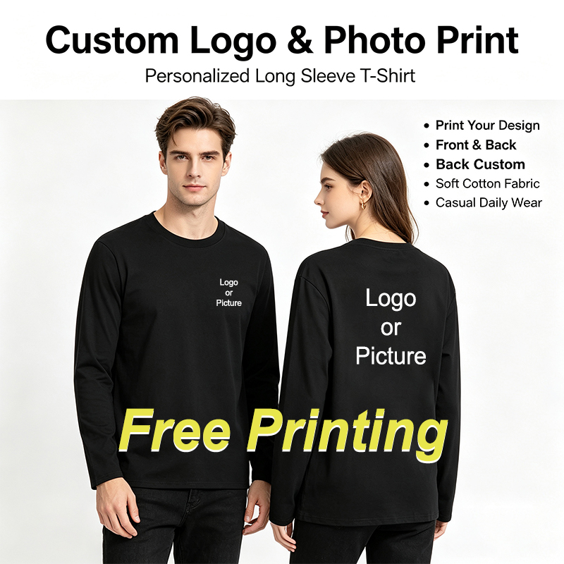 Mens Fashion Top - Kaus Lengan Panjang Katun Kustom Kaus