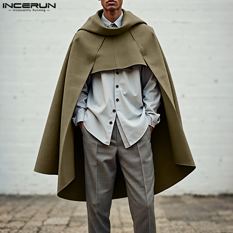 Mens Fashion Poncho - INCERUN Jubah Pria Warna Solid Longgar