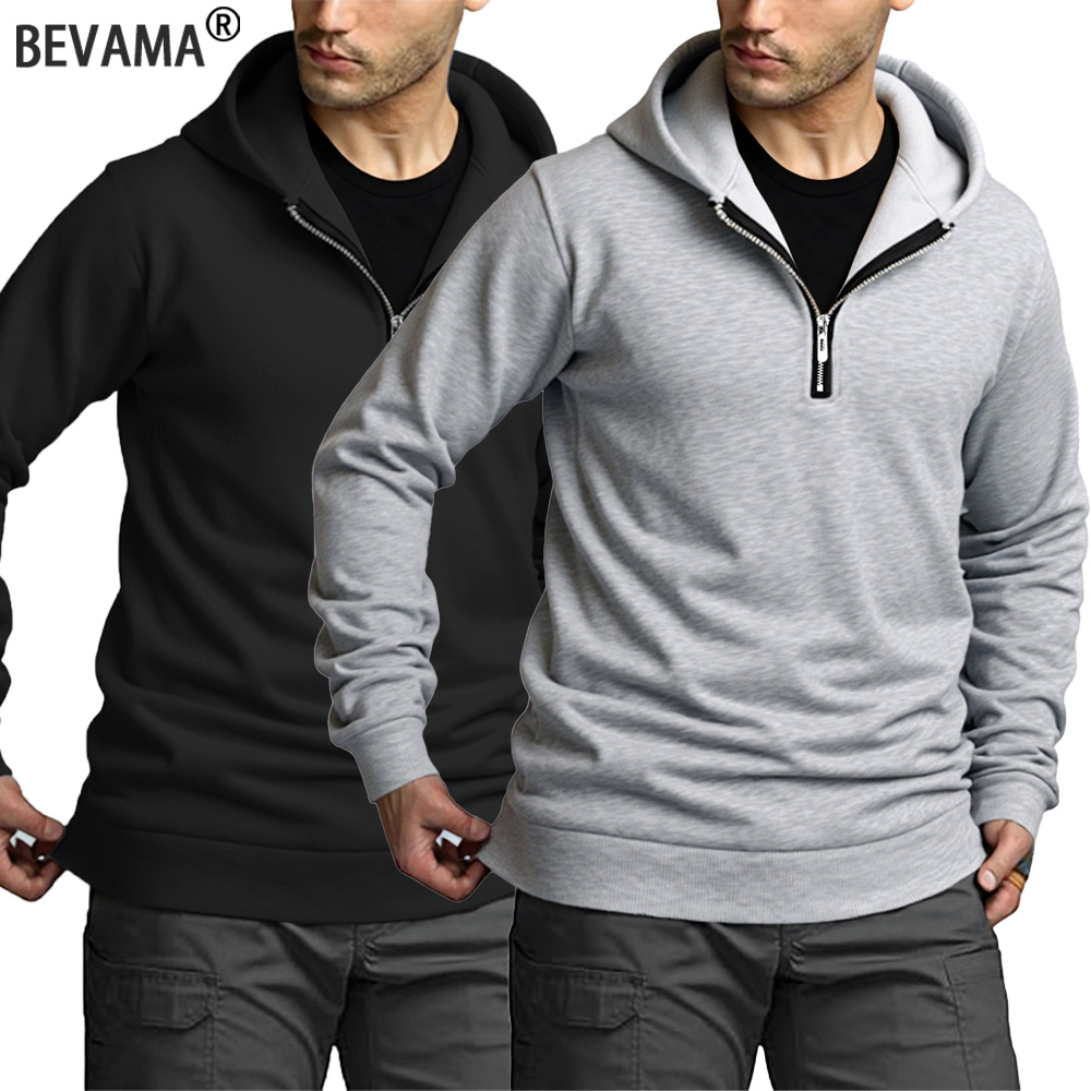 Mens Fashion Quarter Zip - Hoodie Pria Resleting Seperempat Musim Gugur