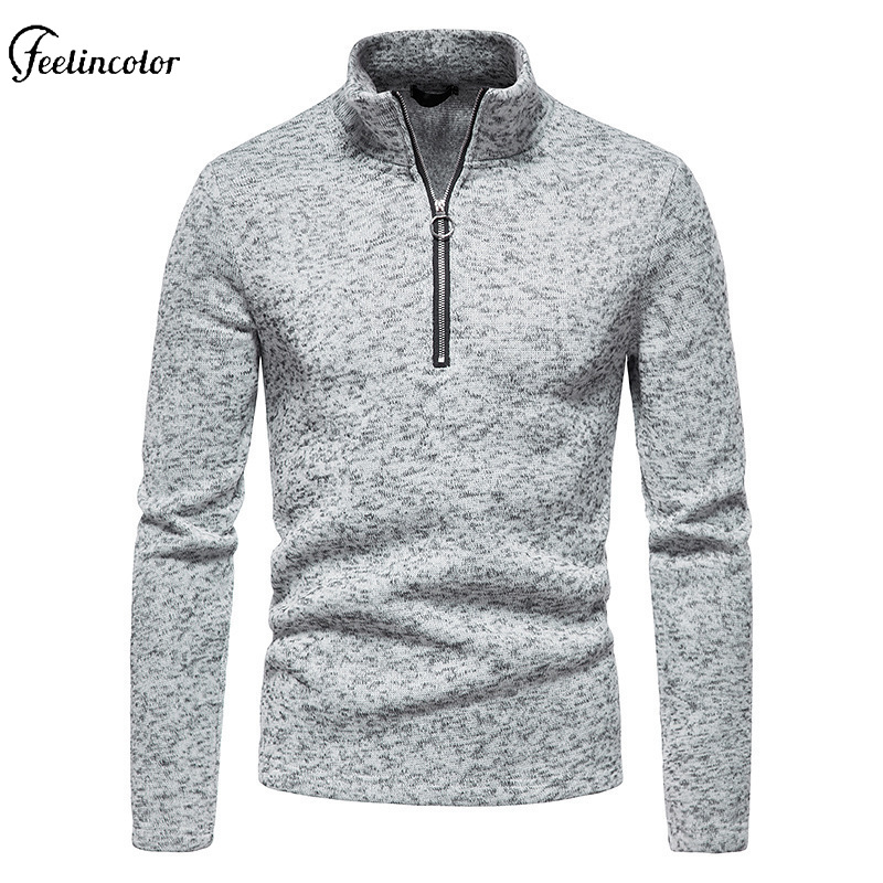 Mens Fashion Quarter Zip - Sweater Turtleneck Quarter Zip Abu-abu Heathered