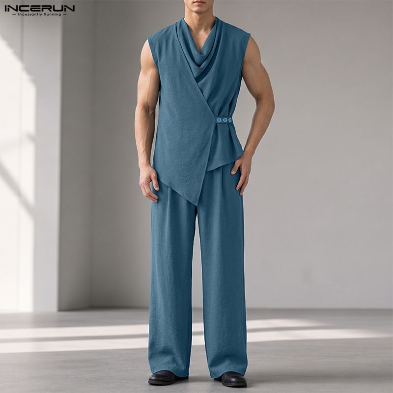 INCERUN Set Pria Warna Solid T - Track Suit Men ulasan dan harga