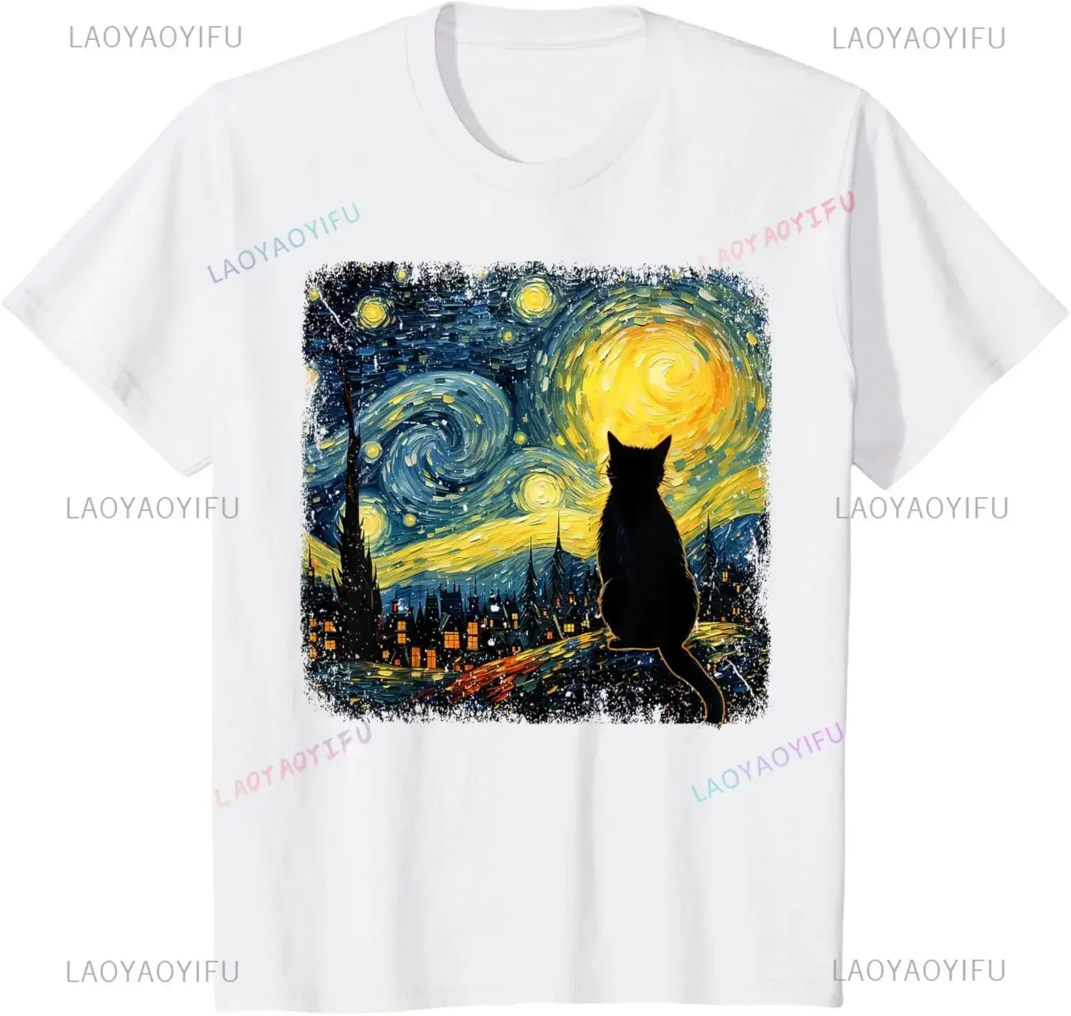 Kaus Kucing Van Gogh Malam Ber - Men'S Fashion Aesthetics ulasan dan harga