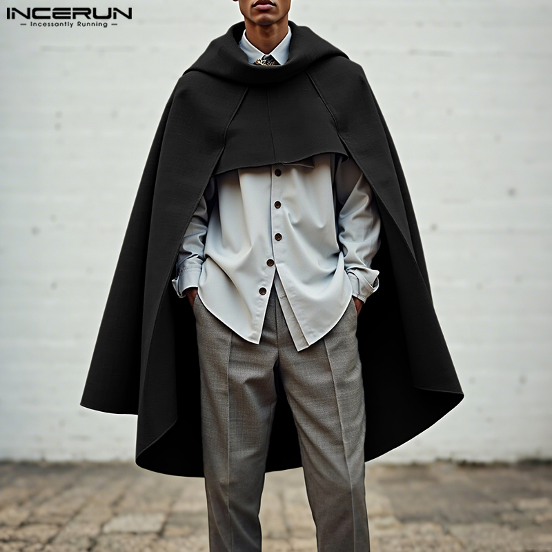 INCERUN Jubah Pria Warna Solid - Mens Fashion Poncho ulasan dan harga